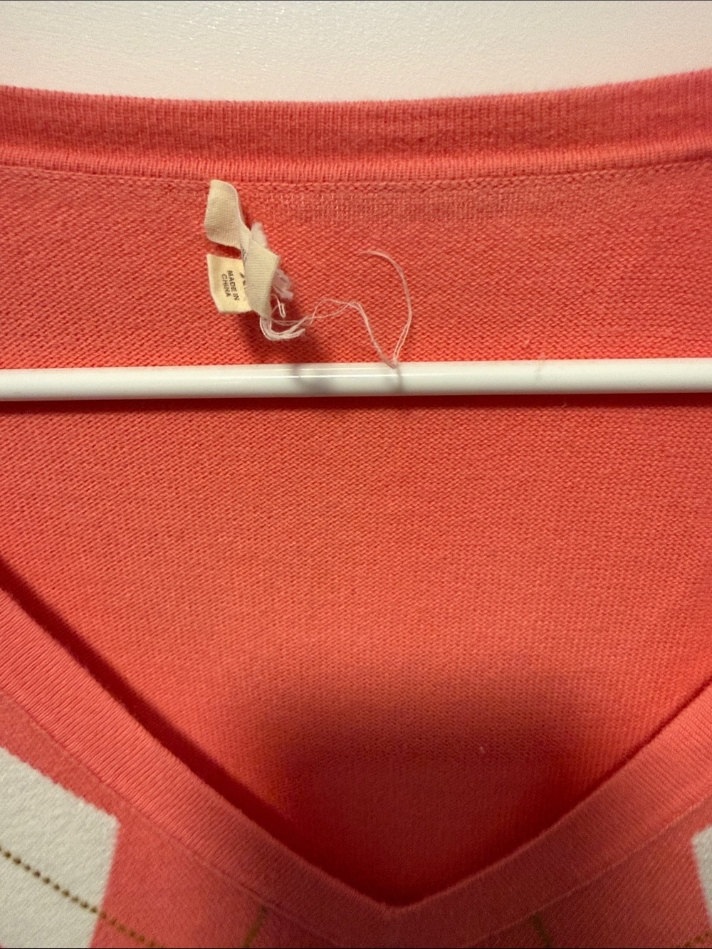 J. Crew Coral and Navy Argyle V-Neck Sweater - Picture 3 of 6